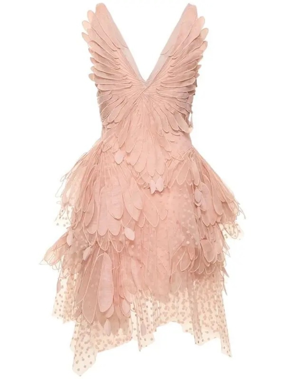 Zimmermann Blush Pink Feather Appliqué V-Neck Dress